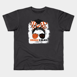 Orange and Black Vibes Only Football Mom Messy Hair Gameday Kids T-Shirt